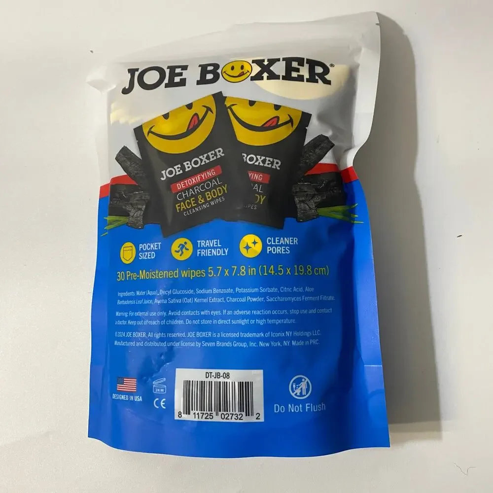 Joe Boxer Detoxifying Charcoal Face and Body Wipes 90 Pack Individually Wrapped